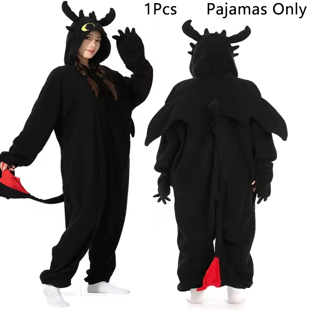 Black Toothless Dragon Onesie Pajamas Adult Kids Kigurumi Unicorn Jumpsuit Animal Pijamas Train Halloween Cosplay Winter Slipper