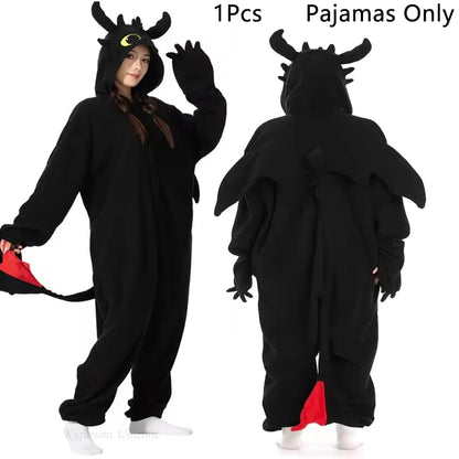 Black Toothless Dragon Onesie Pajamas Adult Kids Kigurumi Unicorn Jumpsuit Animal Pijamas Train Halloween Cosplay Winter Slipper