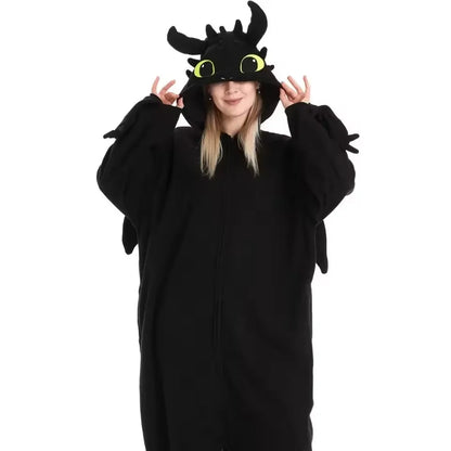 Black Toothless Dragon Onesie Pajamas Adult Kids Kigurumi Unicorn Jumpsuit Animal Pijamas Train Halloween Cosplay Winter Slipper