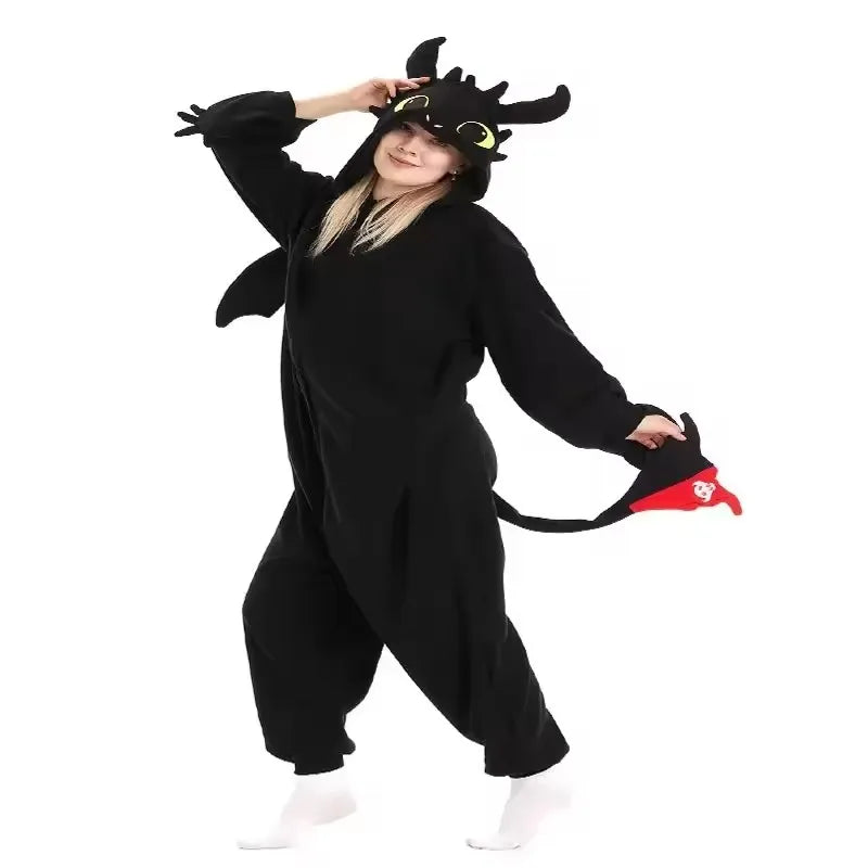 Black Toothless Dragon Onesie Pajamas Adult Kids Kigurumi Unicorn Jumpsuit Animal Pijamas Train Halloween Cosplay Winter Slipper